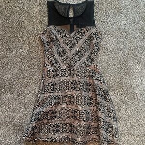 Elegant Black and Nude Patterned Dress